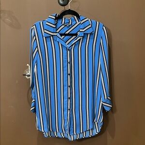 Fashion Nova Blue Striped Button-Down Shirt
